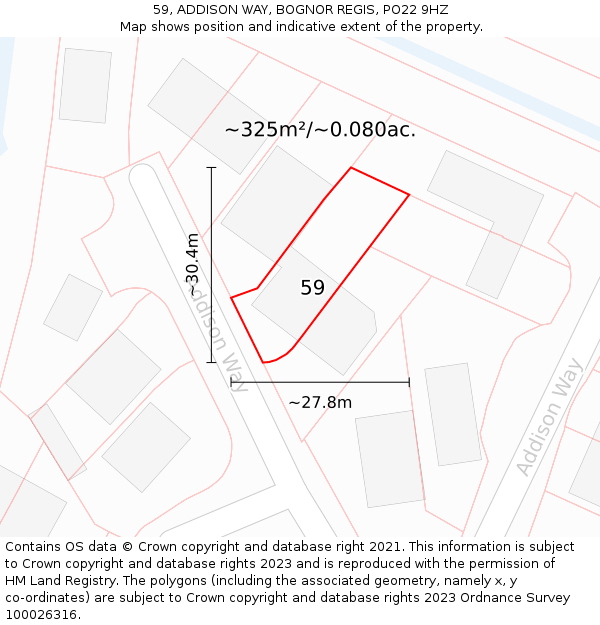 59, ADDISON WAY, BOGNOR REGIS, PO22 9HZ: Plot and title map