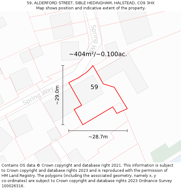 59, ALDERFORD STREET, SIBLE HEDINGHAM, HALSTEAD, CO9 3HX: Plot and title map