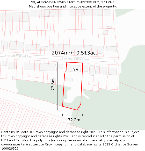 59, ALEXANDRA ROAD EAST, CHESTERFIELD, S41 0HF: Plot and title map