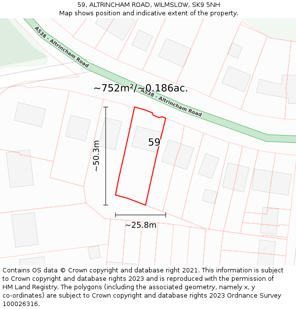 59, ALTRINCHAM ROAD, WILMSLOW, SK9 5NH: Plot and title map