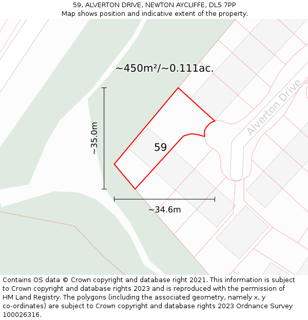 59, ALVERTON DRIVE, NEWTON AYCLIFFE, DL5 7PP: Plot and title map