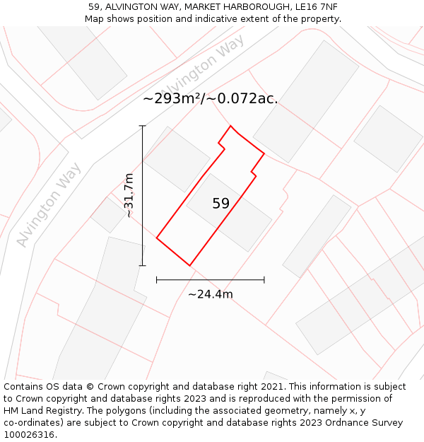 59, ALVINGTON WAY, MARKET HARBOROUGH, LE16 7NF: Plot and title map