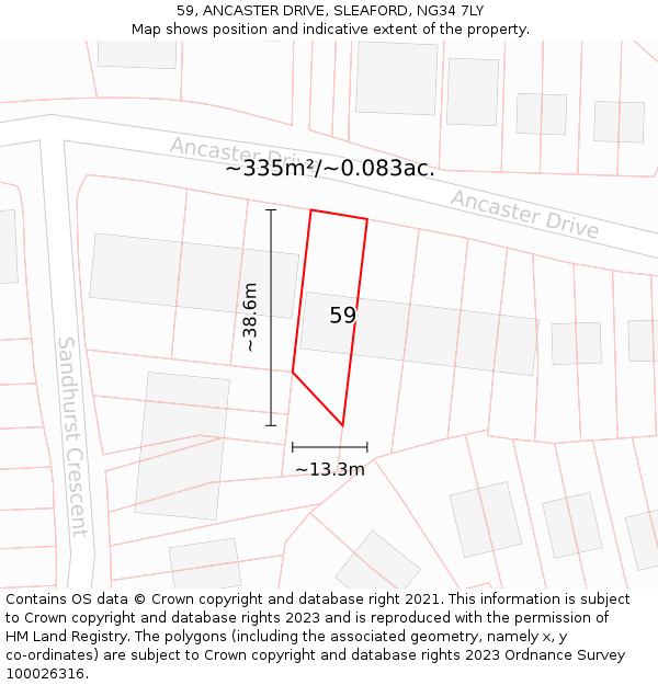 59, ANCASTER DRIVE, SLEAFORD, NG34 7LY: Plot and title map