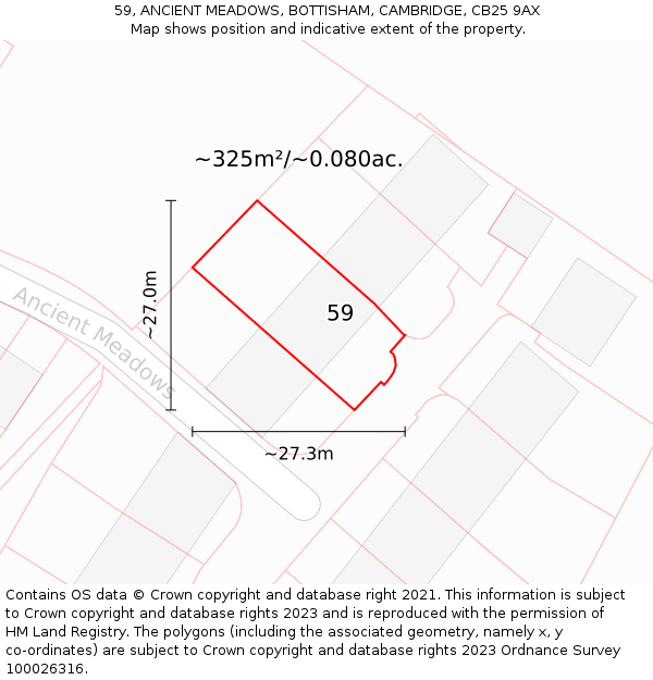 59, ANCIENT MEADOWS, BOTTISHAM, CAMBRIDGE, CB25 9AX: Plot and title map