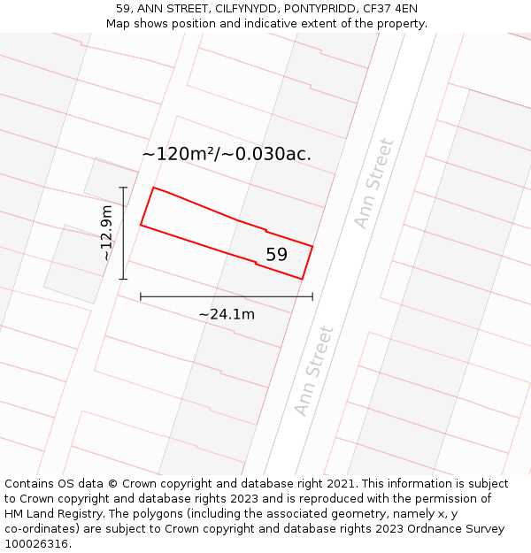 59, ANN STREET, CILFYNYDD, PONTYPRIDD, CF37 4EN: Plot and title map