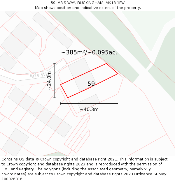 59, ARIS WAY, BUCKINGHAM, MK18 1FW: Plot and title map