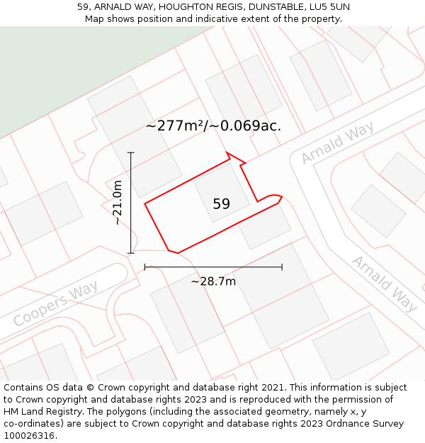 59, ARNALD WAY, HOUGHTON REGIS, DUNSTABLE, LU5 5UN: Plot and title map