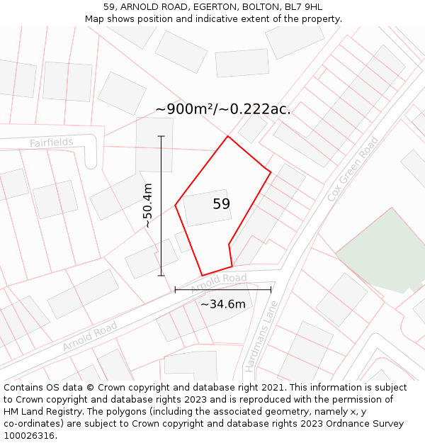 59, ARNOLD ROAD, EGERTON, BOLTON, BL7 9HL: Plot and title map