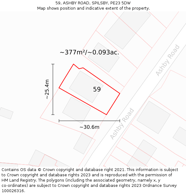 59, ASHBY ROAD, SPILSBY, PE23 5DW: Plot and title map