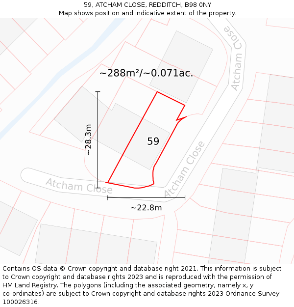 59, ATCHAM CLOSE, REDDITCH, B98 0NY: Plot and title map