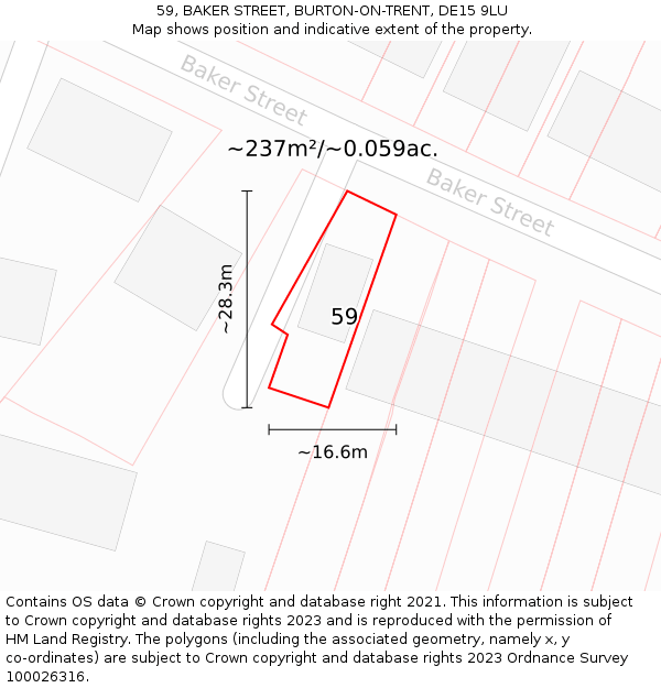 59, BAKER STREET, BURTON-ON-TRENT, DE15 9LU: Plot and title map