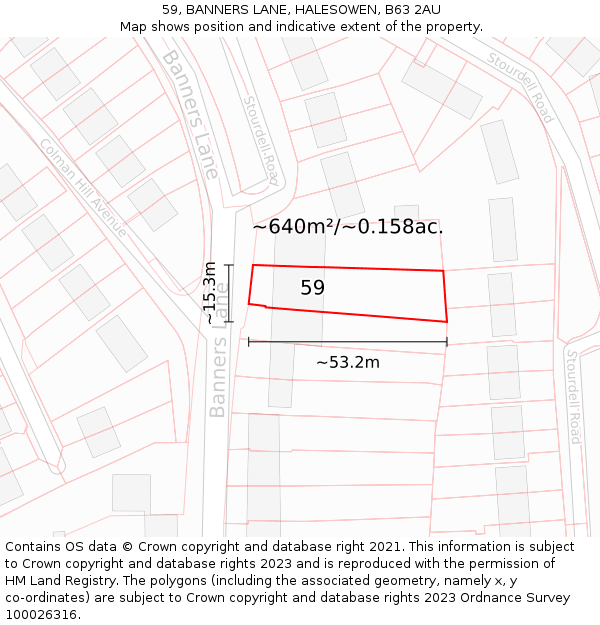 59, BANNERS LANE, HALESOWEN, B63 2AU: Plot and title map