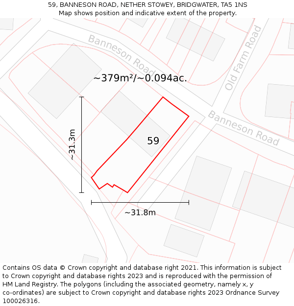 59, BANNESON ROAD, NETHER STOWEY, BRIDGWATER, TA5 1NS: Plot and title map