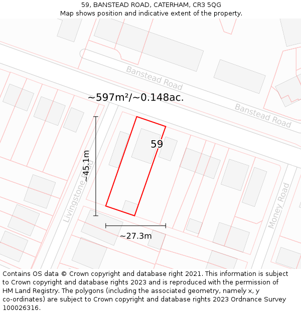 59, BANSTEAD ROAD, CATERHAM, CR3 5QG: Plot and title map