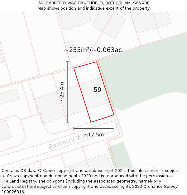 59, BARBERRY WAY, RAVENFIELD, ROTHERHAM, S65 4RE: Plot and title map