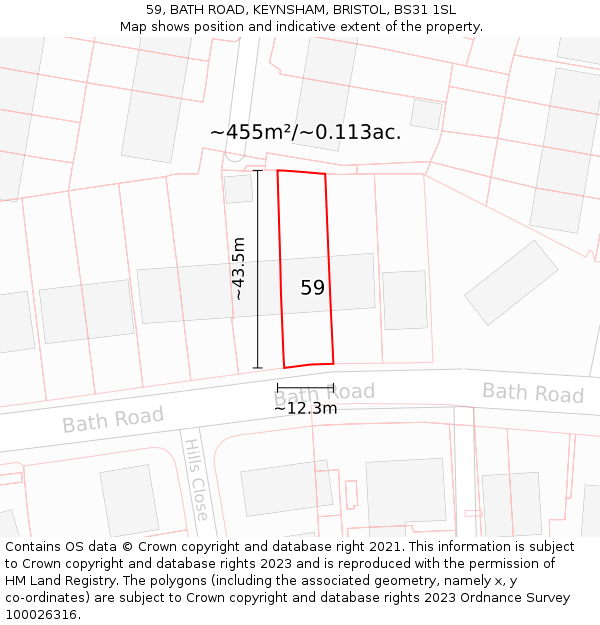 59, BATH ROAD, KEYNSHAM, BRISTOL, BS31 1SL: Plot and title map