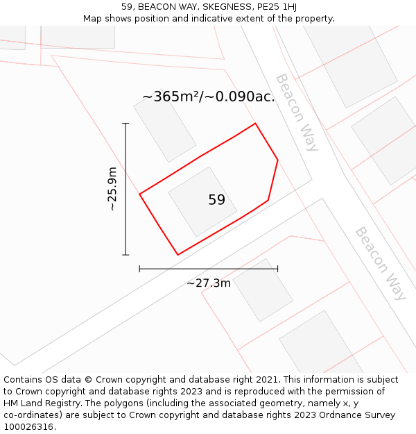 59, BEACON WAY, SKEGNESS, PE25 1HJ: Plot and title map