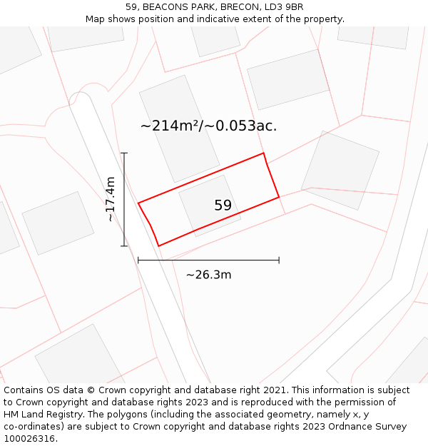 59, BEACONS PARK, BRECON, LD3 9BR: Plot and title map