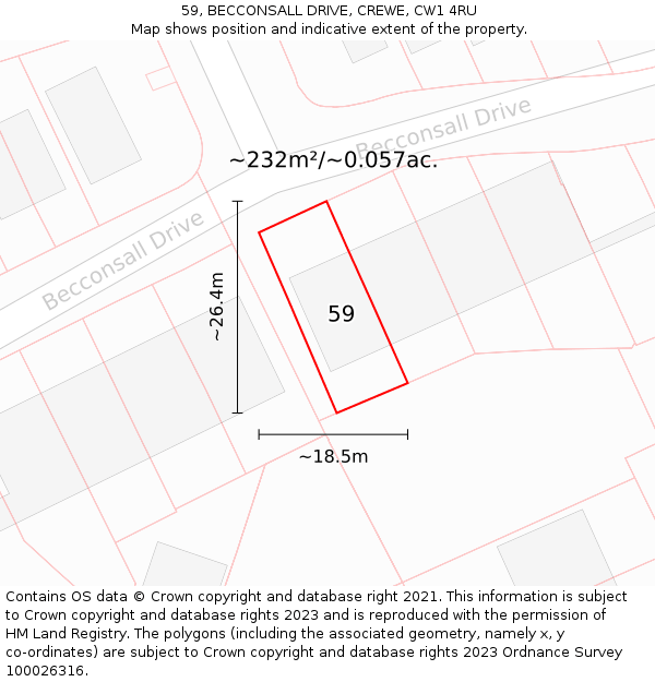 59, BECCONSALL DRIVE, CREWE, CW1 4RU: Plot and title map