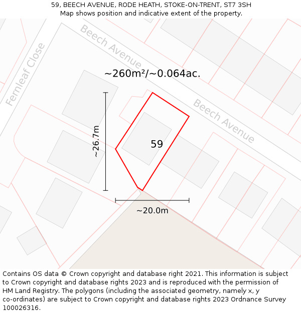 59, BEECH AVENUE, RODE HEATH, STOKE-ON-TRENT, ST7 3SH: Plot and title map