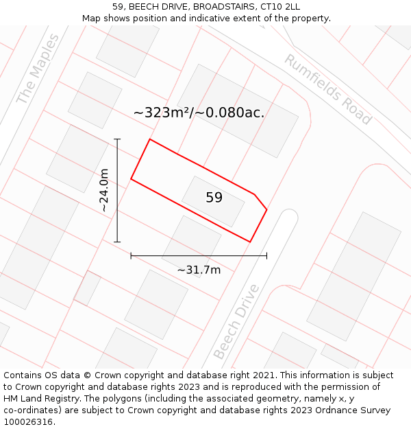 59, BEECH DRIVE, BROADSTAIRS, CT10 2LL: Plot and title map