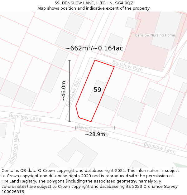 59, BENSLOW LANE, HITCHIN, SG4 9QZ: Plot and title map