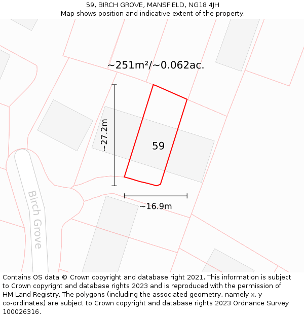59, BIRCH GROVE, MANSFIELD, NG18 4JH: Plot and title map