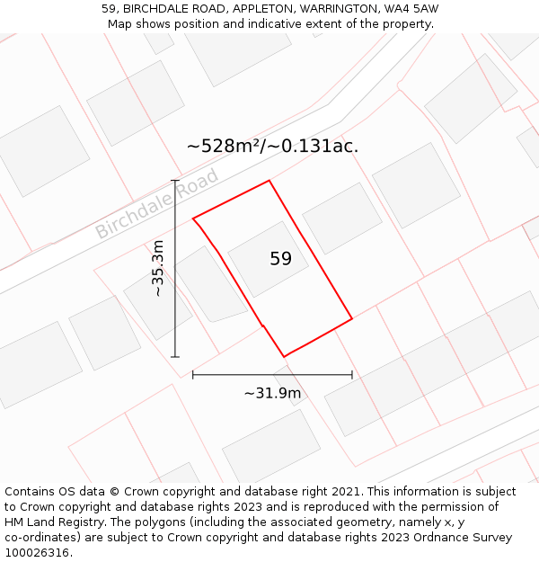 59, BIRCHDALE ROAD, APPLETON, WARRINGTON, WA4 5AW: Plot and title map