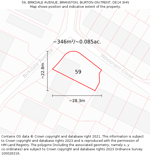 59, BIRKDALE AVENUE, BRANSTON, BURTON-ON-TRENT, DE14 3HN: Plot and title map