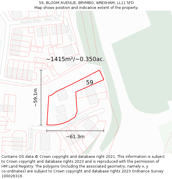 59, BLOOM AVENUE, BRYMBO, WREXHAM, LL11 5FD: Plot and title map