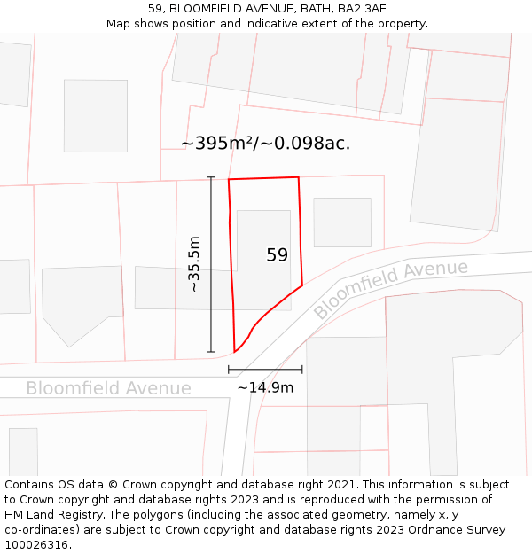 59, BLOOMFIELD AVENUE, BATH, BA2 3AE: Plot and title map