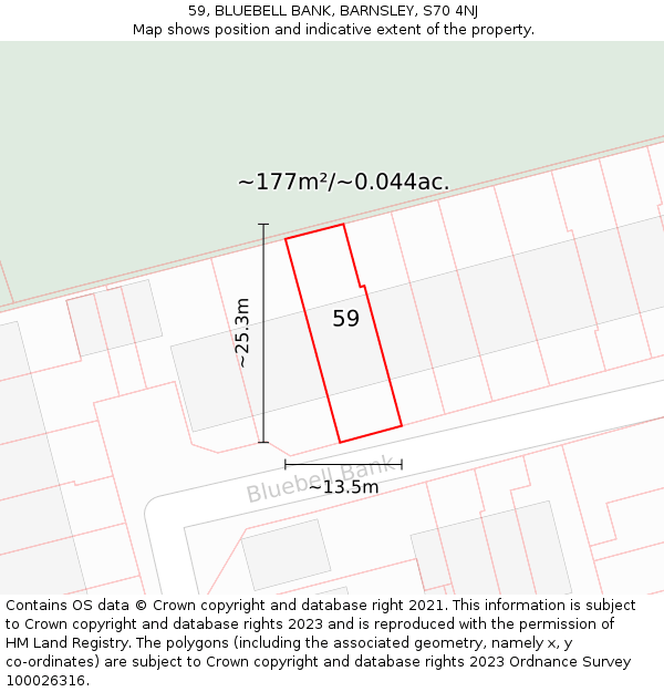 59, BLUEBELL BANK, BARNSLEY, S70 4NJ: Plot and title map