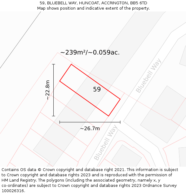 59, BLUEBELL WAY, HUNCOAT, ACCRINGTON, BB5 6TD: Plot and title map