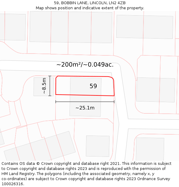 59, BOBBIN LANE, LINCOLN, LN2 4ZB: Plot and title map