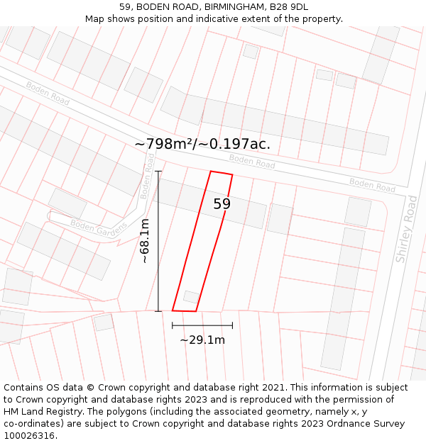 59, BODEN ROAD, BIRMINGHAM, B28 9DL: Plot and title map