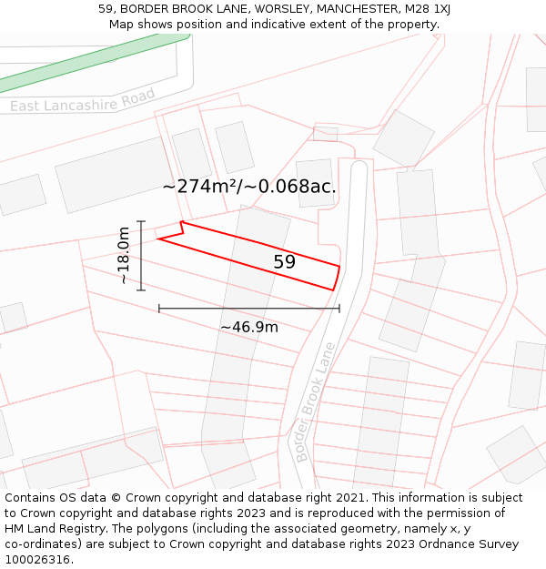 59, BORDER BROOK LANE, WORSLEY, MANCHESTER, M28 1XJ: Plot and title map