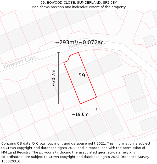 59, BOWOOD CLOSE, SUNDERLAND, SR2 0BY: Plot and title map