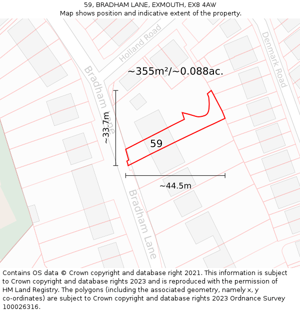 59, BRADHAM LANE, EXMOUTH, EX8 4AW: Plot and title map