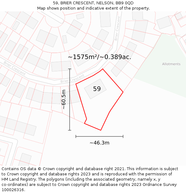 59, BRIER CRESCENT, NELSON, BB9 0QD: Plot and title map