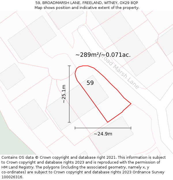 59, BROADMARSH LANE, FREELAND, WITNEY, OX29 8QP: Plot and title map