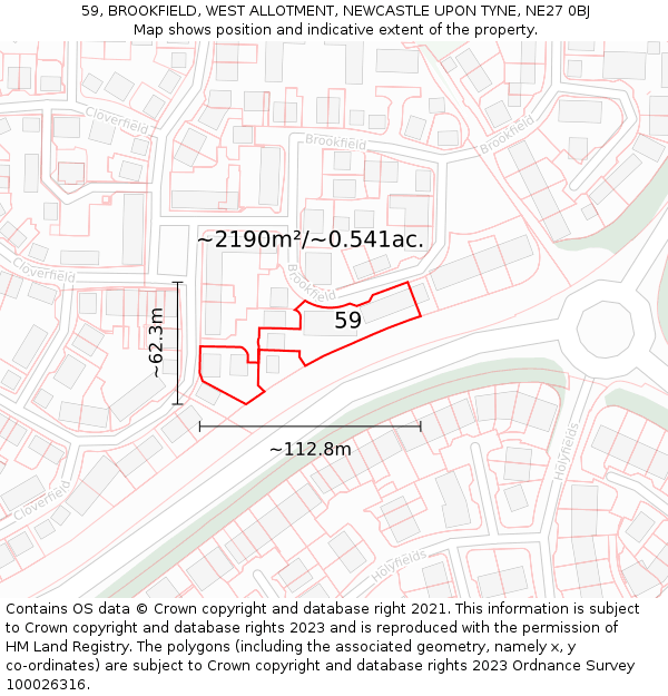 59, BROOKFIELD, WEST ALLOTMENT, NEWCASTLE UPON TYNE, NE27 0BJ: Plot and title map