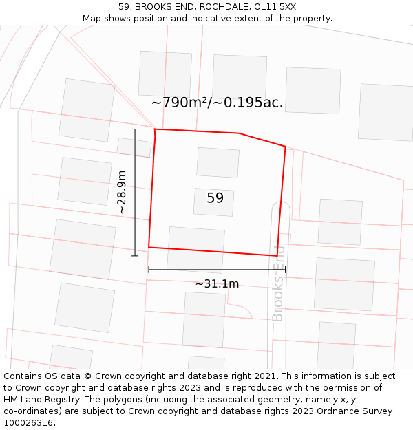 59, BROOKS END, ROCHDALE, OL11 5XX: Plot and title map