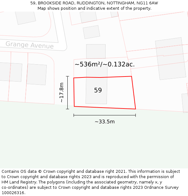 59, BROOKSIDE ROAD, RUDDINGTON, NOTTINGHAM, NG11 6AW: Plot and title map