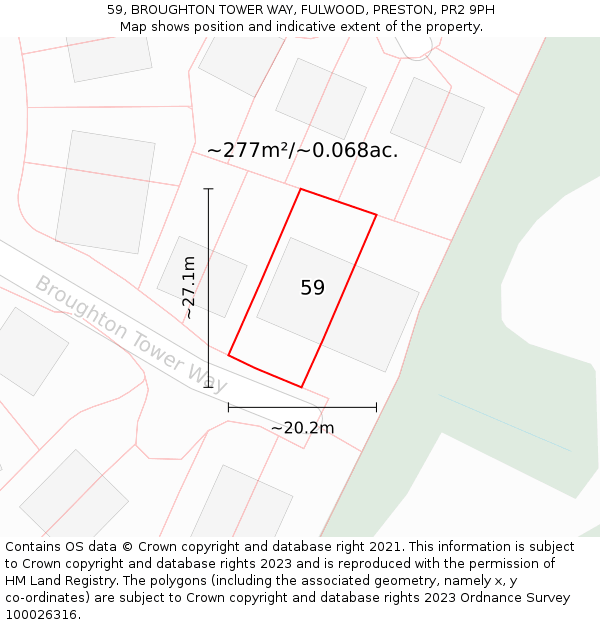 59, BROUGHTON TOWER WAY, FULWOOD, PRESTON, PR2 9PH: Plot and title map