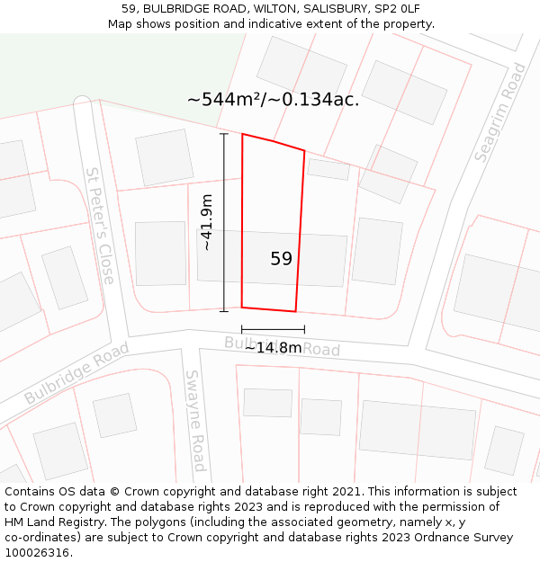 59, BULBRIDGE ROAD, WILTON, SALISBURY, SP2 0LF: Plot and title map