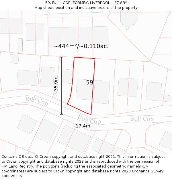 59, BULL COP, FORMBY, LIVERPOOL, L37 8BY: Plot and title map