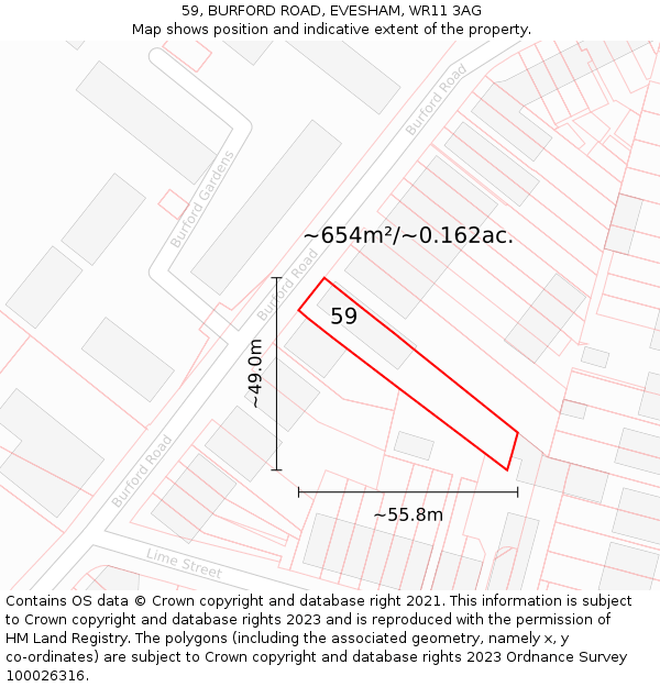 59, BURFORD ROAD, EVESHAM, WR11 3AG: Plot and title map