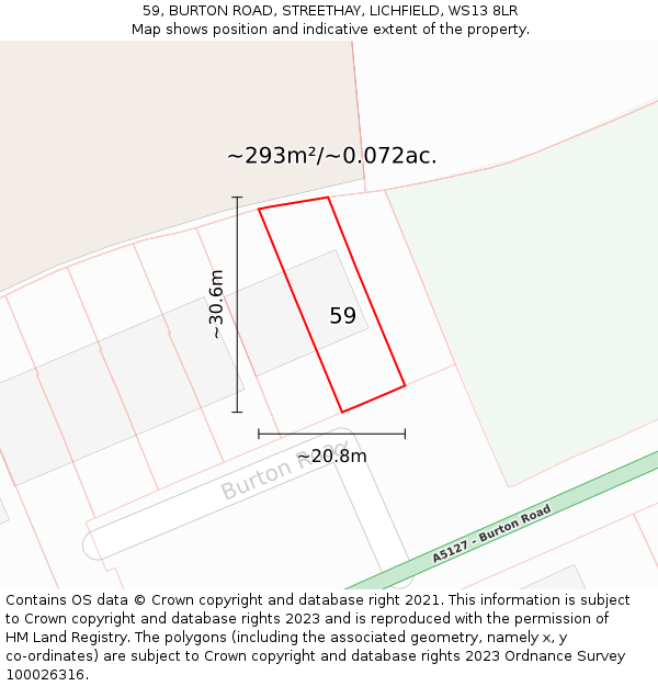 59, BURTON ROAD, STREETHAY, LICHFIELD, WS13 8LR: Plot and title map