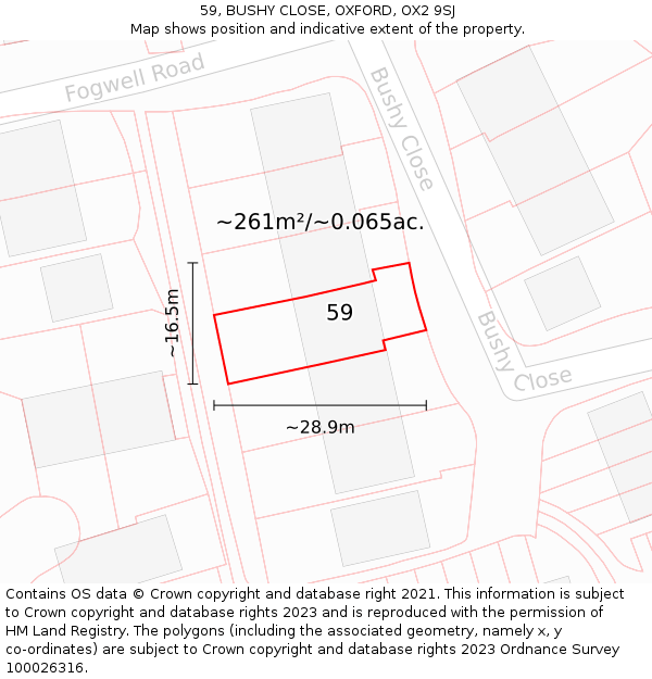 59, BUSHY CLOSE, OXFORD, OX2 9SJ: Plot and title map