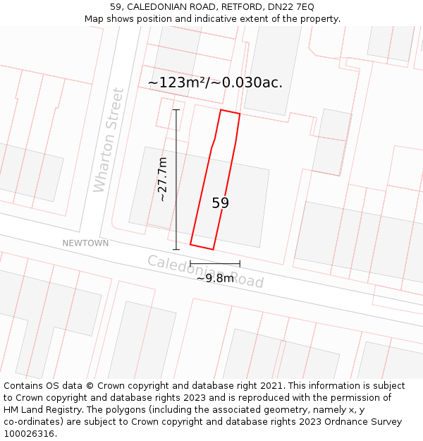 59, CALEDONIAN ROAD, RETFORD, DN22 7EQ: Plot and title map